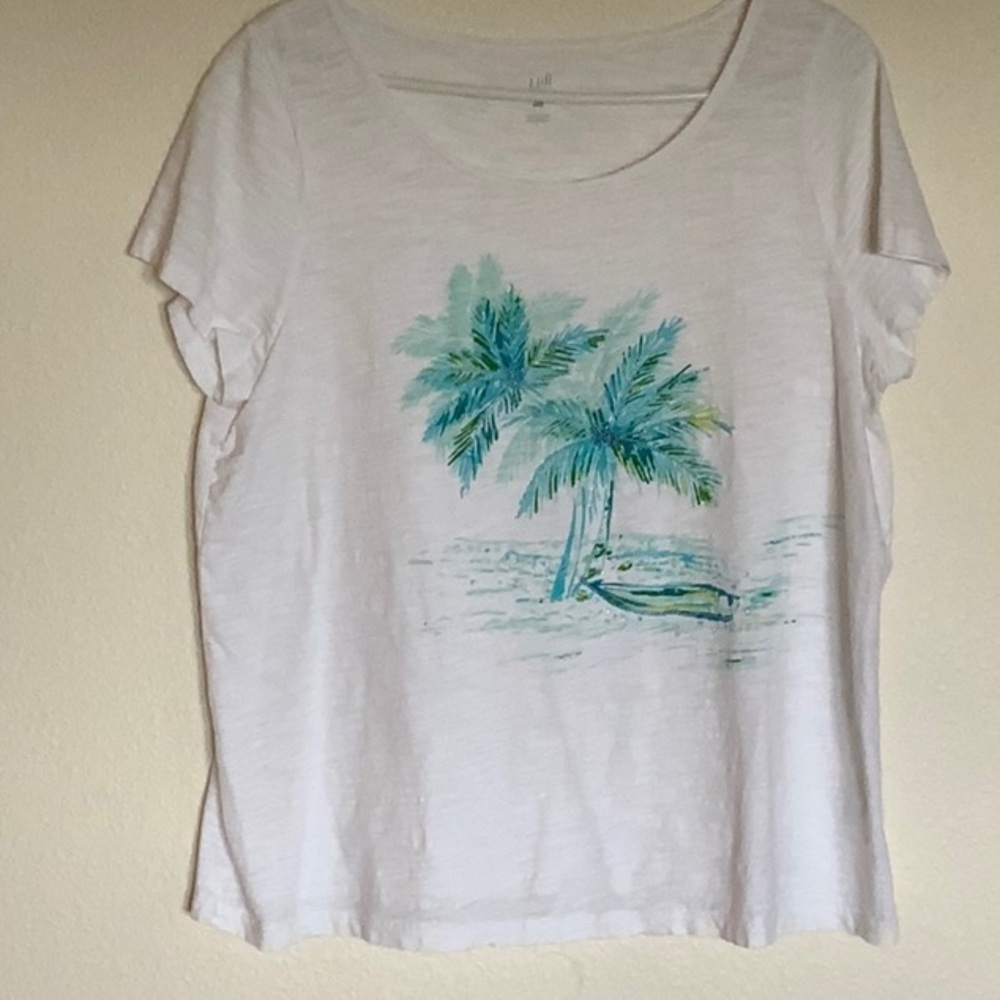 J.Jill short sleeve white tee with palm trees Size Large